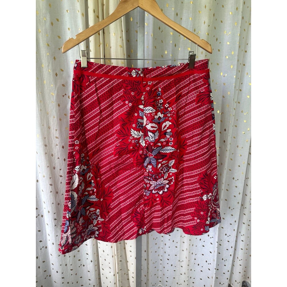 Live A Little Women's Red Floral Paisley Bandana Ribbon Trim A Line Skirt 10 - Picture 3 of 5